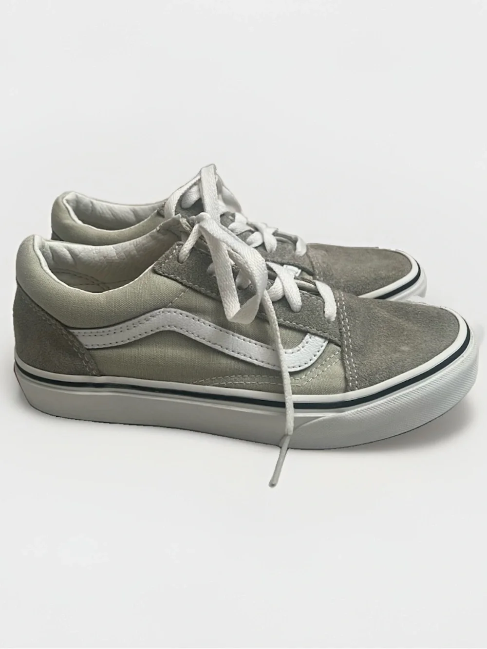 Vans Old Skool Low-Cut Skater Sneakers Kids Sz 3 Gray White Suede Canvas Casual